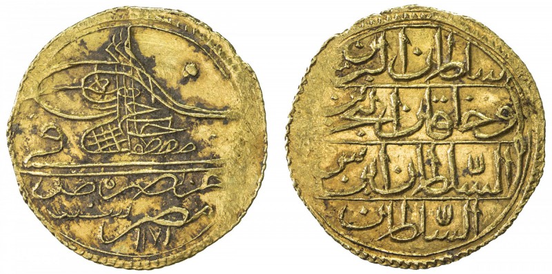 EGYPT: Mustafa III, 1757-1774, AV zeri mahbub (2.59g), Misr, AH1171, KM-105.1, i...