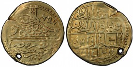 EGYPT: Mustafa IV, 1807-1808, AV zeri mahbub, Misr, AH1222 year 1, KM-159, pierced, PCGS graded VF details (holed), R.