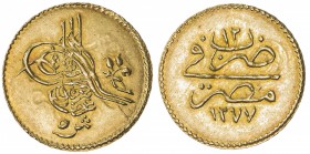 EGYPT: Abdul Aziz, 1861-1876, AV 5 qirsh (0.43g), Misr, AH1277 year 12, KM-255, choice UNC.