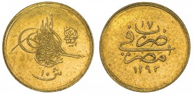 EGYPT: Abdul Hamid II, 1876-1909, AV 10 qirsh (0.84g), Misr, AH1293 year 17, KM-282, UNC.