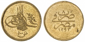 EGYPT: Abdul Hamid II, 1876-1909, AV 100 qirsh, Misr, AH1293 year 8, KM-285, mount well removed from use in jewelry, porous surfaces, VF, RRR. An exce...