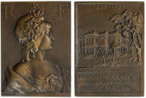 EGYPT: AE plaque (51.91g), 1909, 53 x 39mm; French Institute of Oriental Achaeology Cairo: bust of Marianne right, signature of Vernier below // view ...