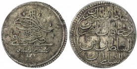 TURKEY: Abdul Hamid I, 1774-1789, AR piastre (19.80g), Kostantiniye, AH1187 year 1, KM-368, first toughra, used only during a few months of his first ...