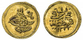 TURKEY: Mustafa IV, 1807-1808, AV ¼ altin (0.79g), Kostantiniye, AH1222 year 1, KM-543.1, UNC.