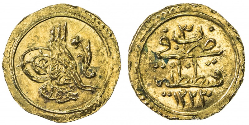 TURKEY: Mahmud II, 1808-1839, AV ¼ zeri mahbub (rubiye) (0.79g), Kostantiniye, A...