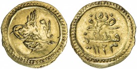 TURKEY: Mahmud II, 1808-1839, AV ¼ zeri mahbub (0.78g), Kostantiniye, AH1223 year 5, KM-608, UNC.