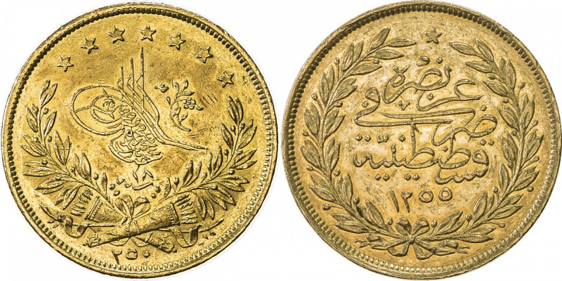 TURKEY: Abdul Mejid, 1839-1861, AV 250 kurush, Kostantiniye, AH1255 year 18, KM-...