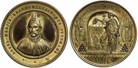 TURKEY: Abdul Mejid, 1839-1861, gilt AE medal (141.33g), 1853, NP-1105, 68mm; ABDUL-MEDJID-KHAN EMPEREUR DES OTTOMANS, bust of Abdul Mejid, facing // ...