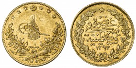 TURKEY: Murad V, 1876, AV 50 kurush, Kostantiniye, AH1293 year 1, KM-714, choice AU.
