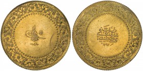 TURKEY: Abdul Hamid II, 1876-1909, AV 250 kurush (17.41g), Kostantiniye, AH1293 year 26, KM-742, monnaie-de-luxe type, mintage of 1,538, mount removed...