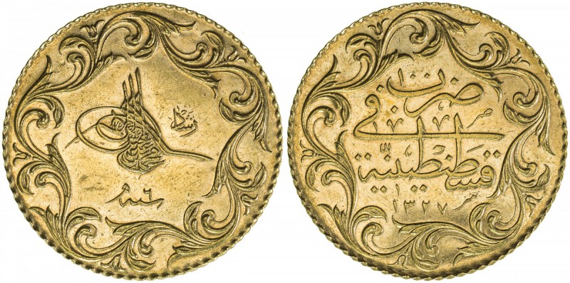 TURKEY: Mehmet V, 1909-1918, AV 100 kurush, Kostantiniye, AH1327 year 6, KM-755,...