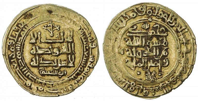 GHAZNAVID: Mahmud, 999-1030, AV dinar (4.83g), Ghazna, AH419, A-1607, minor weak...