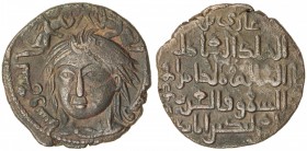 ZANGIDS OF AL-MAWSIL: Ghazi II, 1169-1180, AE dirham (10.06g), NM, AH569, A-1861.1, facing bust with two angels above, finest portrait style, choice V...