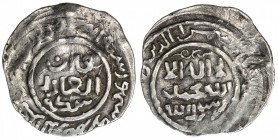 SHAHS OF BADAKHSHAN: Dawlatshah, 1291-1294, AR dirham (1.88g) (Badakhshan), AH(6)92, A-2013S, qa'an / al-'adil / sikka in obverse center, with his laq...