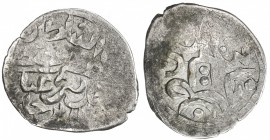 GOLDEN HORDE: Mustafa Khan, 1440s, AR dirham (0.62g), Hajji Tarkhan, ND, A-2062, decent strike, showing almost all of the obverse legend with his name...