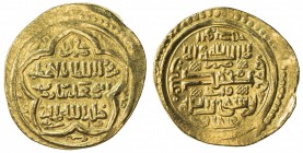 ILKHAN: Abu Sa'id, 1316-1335, AV dinar (8.61g), Wasit, AH722, A-2202, slightly wavy surfaces, VF.