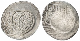 TIMURID: Shahrukh, 1405-1447, AR tanka (6.02g), Samarqand, ND, A-2402.2, countermarked shahrukh bahadur samarqand, all with deformed lettering, on nor...