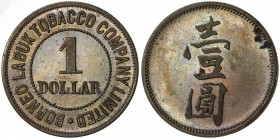 BRITISH NORTH BORNEO: AE 1 dollar token (8.27g), ND [ca. 1900s], Prid-35, SS-19, 29mm bronze token, "1 / DOLLAR" within beaded circle with BORNEO LABU...