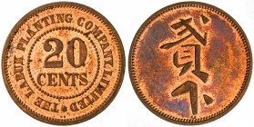 BRITISH NORTH BORNEO: AE 20 cents token (4.57g), ND [ca. 1900s], Prid-50, SS-30, 26mm bronze token, "20 / CENTS" within beaded circle with THE LABUK P...