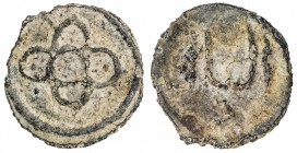 BRUNEI: Anonymous, 18th-19th century, small tin pitis (1.43g), SS-27A, linked quatrefoil, dot in center // single word al-'adil with the "d" below, li...