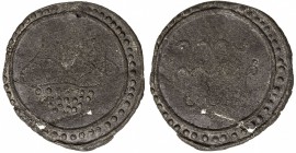 TENASSERIM-PEGU: Anonymous, 17th-18th century, cast large tin coin (33.81g), Robinson-26 ff (Plate 10.2, 10.3, and 10.4), 61mm, stylized image of the ...