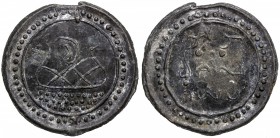 TENASSERIM-PEGU: Anonymous, 17th-18th century, cast large tin coin (37.51g), Robinson-26 ff (Plate 10.2, 10.3, and 10.4), 68mm, stylized image of the ...