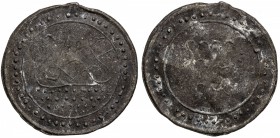 TENASSERIM-PEGU: Anonymous, 17th-18th century, cast large tin coin (21.95g), Robinson-26 ff (Plate 10.2, 10.3, and 10.4), 63mm, stylized image of the ...