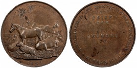 BURMA: AE medal, 1865, Pud-865.4.1, 49mm, a bronze unissued award muled medal for the Agricultural and Horticultural Society, unsigned, animals under ...