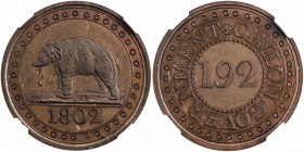 CEYLON: George III, 1760-1820, AE 1/192 rixdollar, 1802, KM-73, NGC graded PF66 BR. A similar piece, also graded Proof 66 Brown by NGC, fetched $475 i...