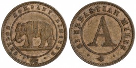 CEYLON: AR token, ND (1886), Prid-17/19, 19mm, Ceylon Company Limited, elephant at center with legend CEYLON COMPANY LIMITED // large A at center with...