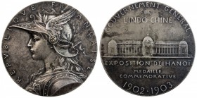 FRENCH INDOCHINA: silvered AE medal, 1903, 50mm, medal by O. Roty for the Annam-Tonkin Exposition, helmeted female bust left with REPVBLIQVE FRANCAISE...