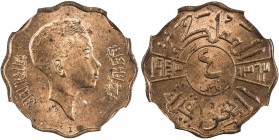 IRAQ: Faisal II, 1939-1958, 4 fils, 1943-I/AH1362, KM-107, struck at the Bombay mint, rare in this grade, NGC graded MS63 RD.