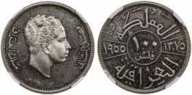 IRAQ: Faisal II, 1939-1958, proof AR 100 fils, 1955/AH1375, KM-118, rare in proof quality, NGC graded PF65 Cameo