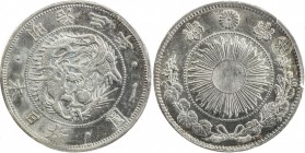 JAPAN: Meiji, 1868-1912, AR yen, year 3 (1870), Y-28, type I with gin counterstamp at right, tooled, PCGS graded AU details. In October, 1897 Japan re...