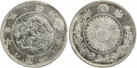 JAPAN: Meiji, 1868-1912, AR yen, year 3 (1870), Y-28.1, JNDA-01-9A, type I with gin counterstamp at left, PCGS graded AU58. In October, 1897 Japan rev...