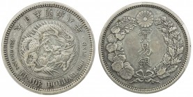 JAPAN: Meiji, 1868-1912, AR trade dollar, year 8 (1875), Y-14, JNDA-01-12, cleaned, PCGS graded EF details.