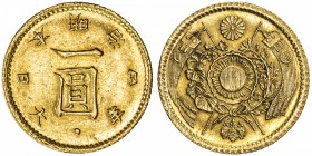 JAPAN: Meiji, 1867-1912, AV yen, year 4 (1871), Y-9, JNDA-01-5, dot half way between rim and denomination, AU.