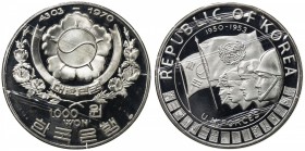 KOREA (SOUTH): Republic, AR 1000 won, 1970, KM-13, 55mm, 5000th Anniversary of Korea - United Nations Forces in Korea, mintage 4,050, with original ca...