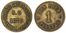 LEBANON: 1 piastre token (5.40g), 1879, Lecompte-52, KBF-2B, 27mm brass token, "A. O / 1879" in center with FILATORE ANTOUN OUARDY. BEYROUTH (SYRIA). ...