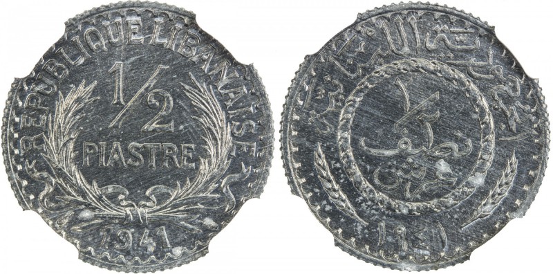 LEBANON: zinc ½ piastre, 1941, KM-9a, NGC graded MS63.