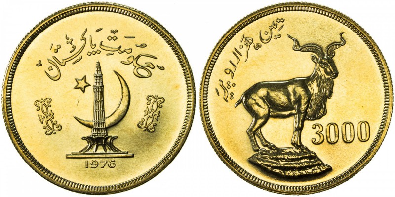 PAKISTAN: Islamic Republic, AV 3000 rupees, 1976, KM-44, Astor Markhor, mintage ...