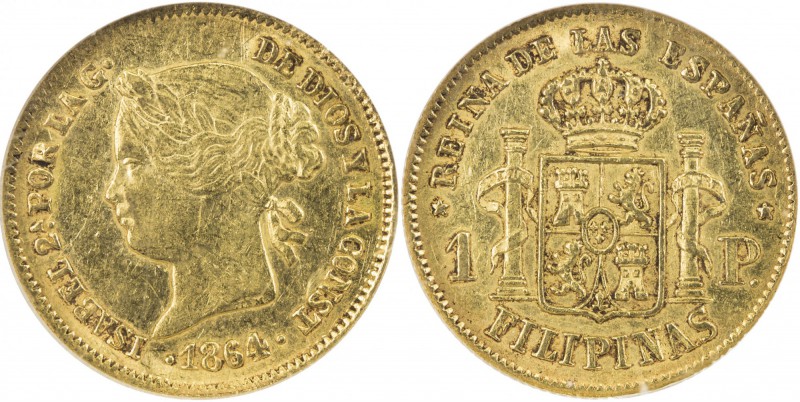 PHILIPPINES: Isabel II, 1833-1868, AV peso, 1864, KM-142, NGC graded AU55.