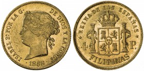 PHILIPPINES: Isabel II, 1833-1868, AV 4 pesos (6.73g), 1868, KM-144, wiped, but still flashy and appealing, EF-AU.