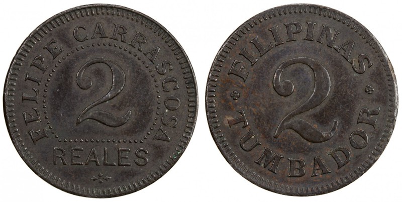 PHILIPPINES: AE 2 reales token, ND (ca late 1800's?), Felipe Carrascosa, Filipin...