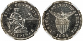 PHILIPPINES: U.S. Territory, 5 centavos, 1904, KM-164, mintage 1,355, NGC graded Proof 64.