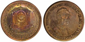 PHILIPPINES: AE peso pattern, 1970, Pope Paul VI Visit, UNC. A series of private or semi-official patterns were produced between 1966 and 1970. These ...