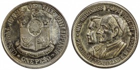 PHILIPPINES: silvered AE peso pattern, ND (1970), Coat of Arms / conjoined busts of Pope Paul VI and President Ferdinand E. Marcos, UNC. A series of p...