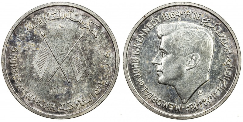 SHARJAH: Saqr Bin Sultan al-Qasimi, 1951-1965, AR 5 rupees, 1964, KM-X2, with or...