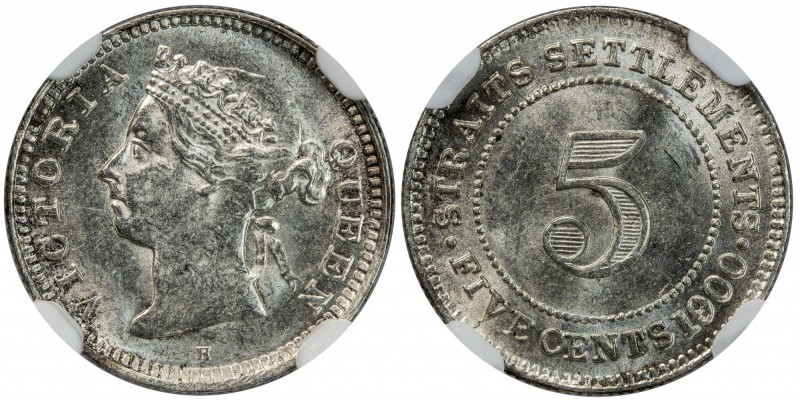 STRAITS SETTLEMENTS: Victoria, 1837-1901, AR 5 cents, 1900-H, KM-10, NGC graded ...