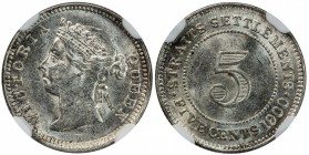 STRAITS SETTLEMENTS: Victoria, 1837-1901, AR 5 cents, 1900-H, KM-10, NGC graded MS62.